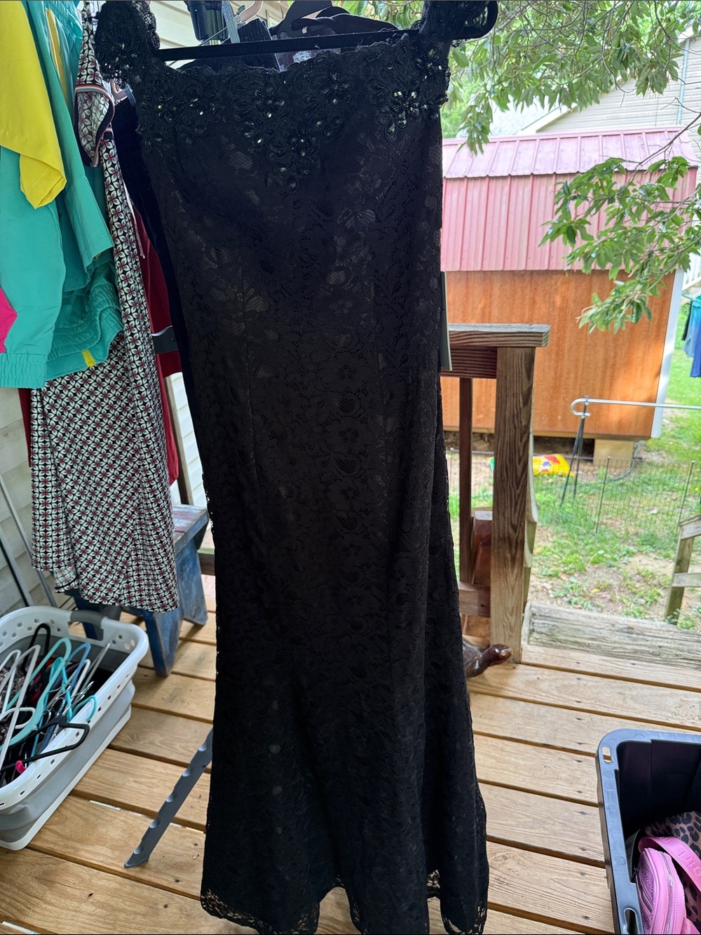 NWT Baby Online Black Lace Beaded Off Shoulder Womens 6 Formal Gown corset